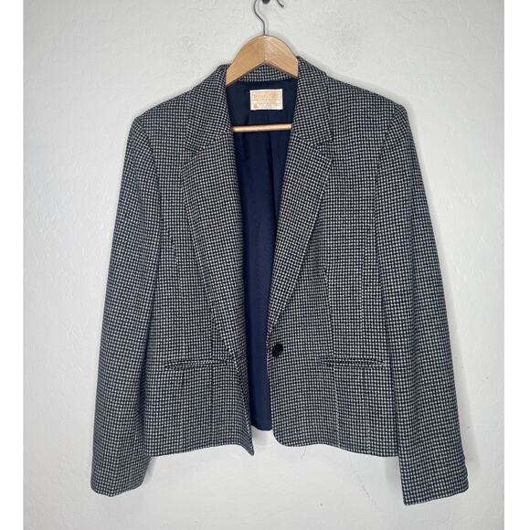 Pendleton Womens Wool Coat jacket Houndstooth Navy Size 14 lined Single Button